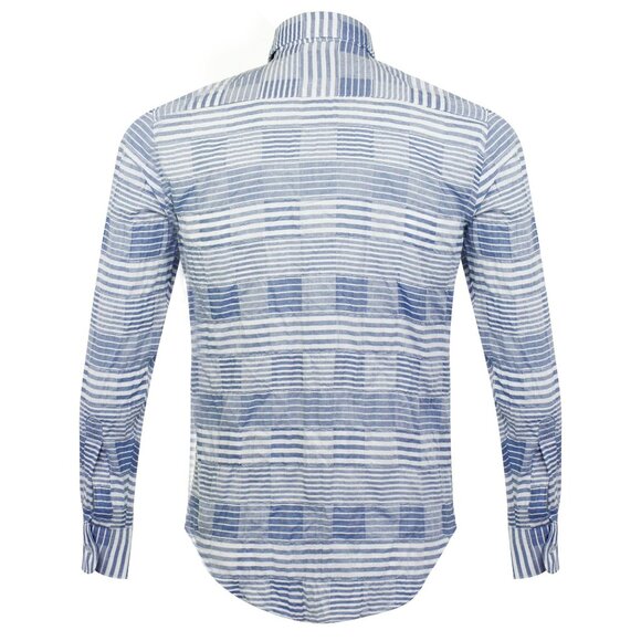 Naked & Famous Denim Blue Striped Windowpane Button Down Shirt Size Small 2545 - Picture 2 of 10